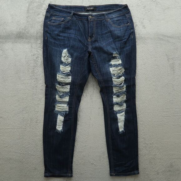 Wax Jeans Women's 18 Blue Mid-Rise Skinny Denim 29" Inseam Destroyed Stretch - Picture 1 of 16